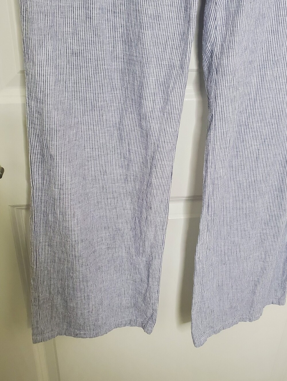 Brandy Melville Nanda Blue White Stripe Cotton Linen Low Rise Straight Leg Pants - Picture 6 of 8